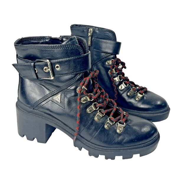 Guess Ryhan Heeled Lace-up Combat Boots | "Moncler Carol" Look-alikes Women Sz 7 - Picture 1 of 6